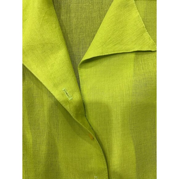 Klassy Womens Lime Button-Up Collared Blouse 3/4 Sleeve Lightweight Sheer Small - Picture 6 of 9